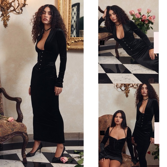 House of CB Arabella Black Velvet Corset dress - Picture 3 of 12